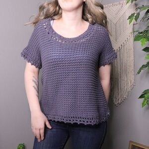 ‎Pure Handknit | Chunky Knit Crochet Short Sleeve Blouse
